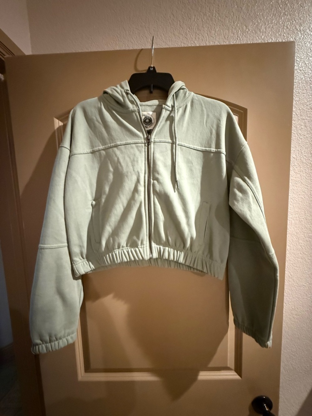 Cropped Zip Up Hoodie Light Green Womens Sweatshirt